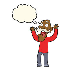 cartoon old man getting a fright with thought bubble
