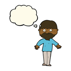 cartoon happy man with thought bubble
