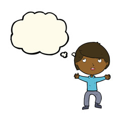cartoon happy boy with thought bubble