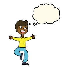 cartoon excited boy with thought bubble