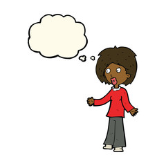 cartoon surprised woman with thought bubble