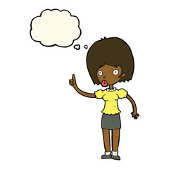 cartoon woman with idea with thought bubble