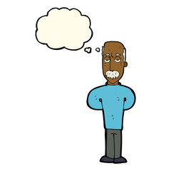 cartoon annoyed balding man with thought bubble