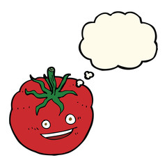 cartoon happy tomato with thought bubble