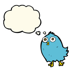 cartoon happy bird with thought bubble