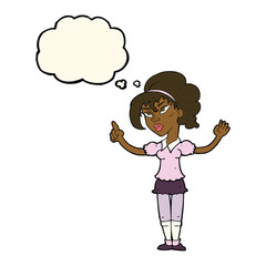 cartoon woman with idea with thought bubble