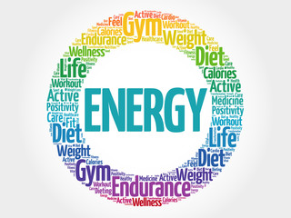 ENERGY circle stamp word cloud, fitness, sport, health concept