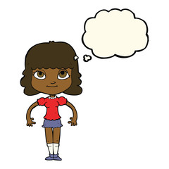 cartoon girl with thought bubble
