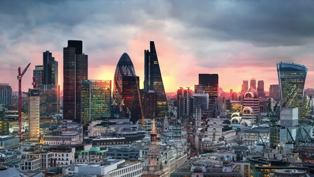 London, sunset. City of London view,  business and banking aria