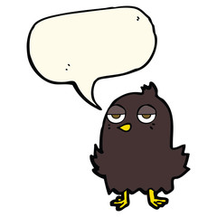 cartoon bored bird with thought bubble
