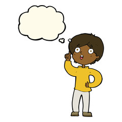 cartoon boy with idea with thought bubble
