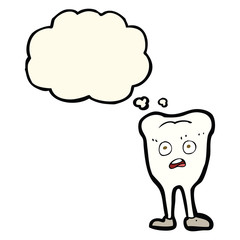 cartoon yellowing  tooth with thought bubble