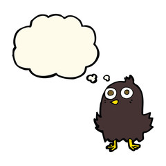 funny cartoon bird with thought bubble