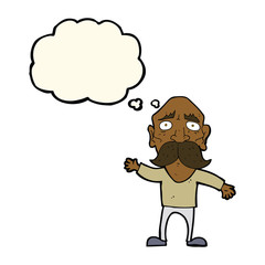 cartoon worried old man with thought bubble