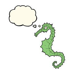 cartoon sea horse with thought bubble