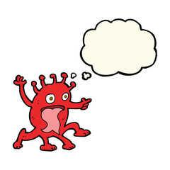 cartoon weird little alien with thought bubble