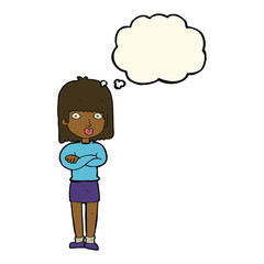 cartoon impatient woman with thought bubble