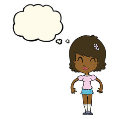 cartoon happy pretty woman  with thought bubble