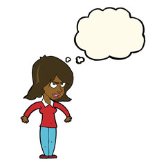 cartoon mean woman with thought bubble