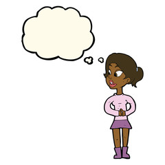 cartoon girl talking with thought bubble