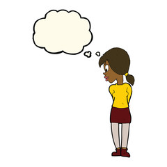 cartoon pretty girl with thought bubble