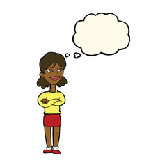 cartoon smug woman with thought bubble