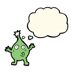 funny cartoon creature with thought bubble
