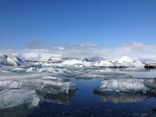 Fototapeta na wymiar Jökulsárlón Glacier lagoon southeast Iceland with big pieces of ice in the morning
