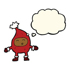 cartoon funny christmas character with thought bubble