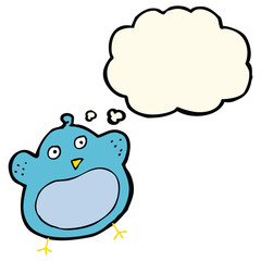 cartoon fat bird with thought bubble