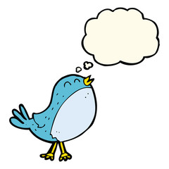 cartoon singing bird with thought bubble
