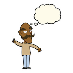 cartoon old man telling story with thought bubble