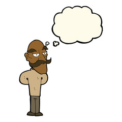 cartoon old man with mustache with thought bubble