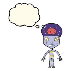 cartoon weird robot with thought bubble
