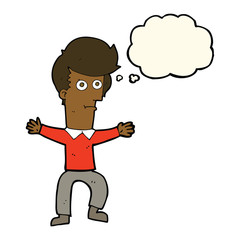 cartoon startled man with thought bubble