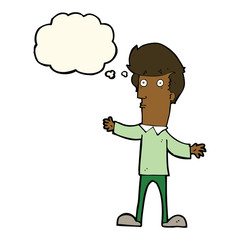 cartoon startled man with thought bubble