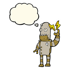 cartoon old robot with thought bubble