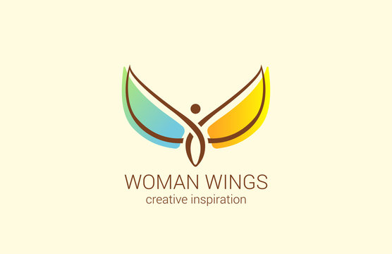 Flying Woman with Wings Logo abstract design vector Fashion