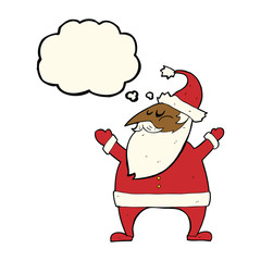 cartoon santa claus with thought bubble