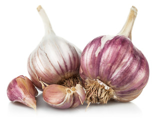 Fresh garlic in cut. Isolated on white background