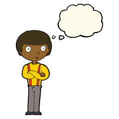 cartoon staring boy with thought bubble
