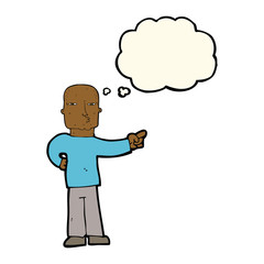 cartoon pointing man with thought bubble