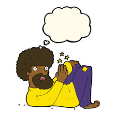cartoon hippie man with thought bubble