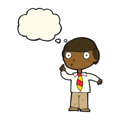 cartoon school boy with thought bubble