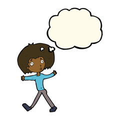 cartoon surprised man walking with thought bubble