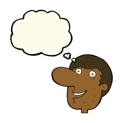cartoon happy male face with thought bubble