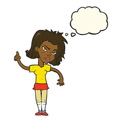 cartoon woman with idea with thought bubble