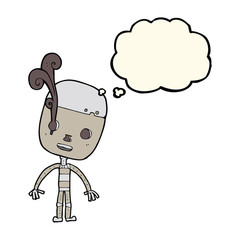 cartoon sad robot with thought bubble