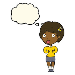 cartoon surprised woman with thought bubble