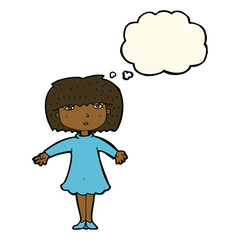 cartoon surprised woman with thought bubble